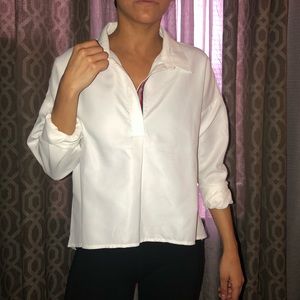 Tresics | white collared high low shirt, size S